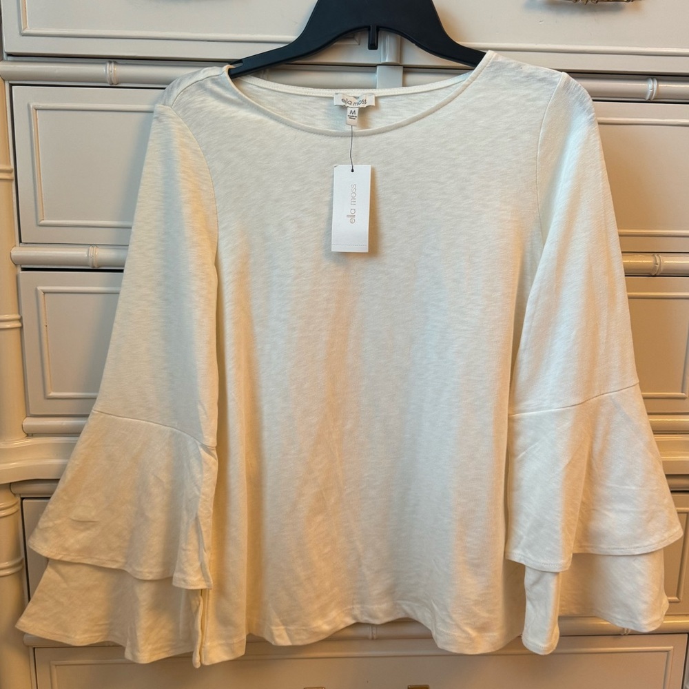 NWT Ella Moss Women's Cream Bell Sleeve Top - size M